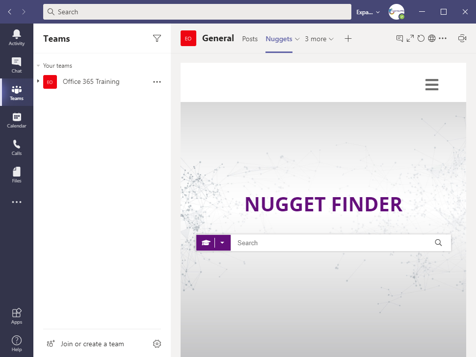 learning nugget finder integrated with microsoft teams